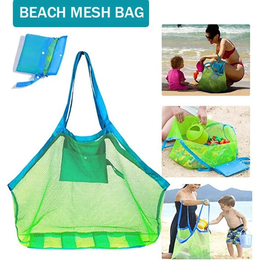 Multicolor Mesh Beach Bag - Large Sand-Resistant Foldable Tote with Hanging Hole for Toys & Storage