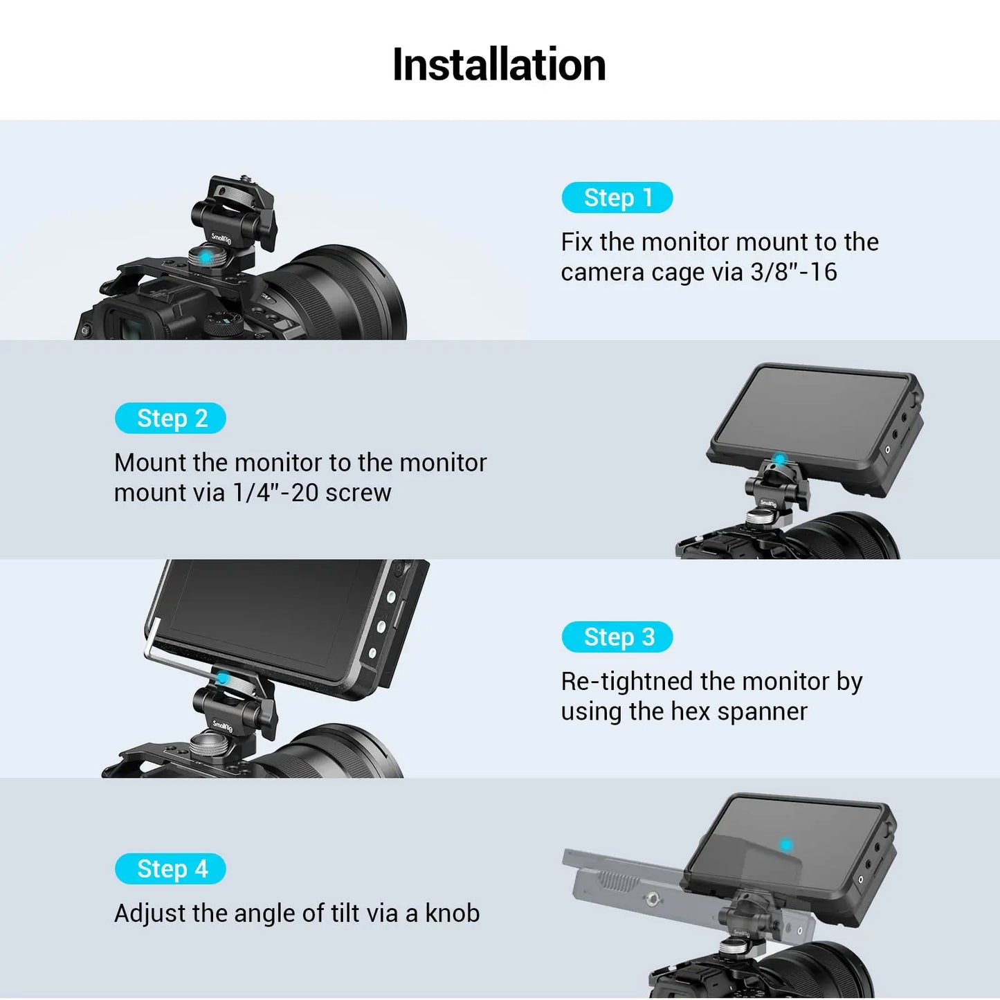 SmallRig DSLR Camera Clamp – Swivel & Tilt Adjustable Monitor Mount with Screws for Monitor, Flash Light & DIY Attachment (2903B)