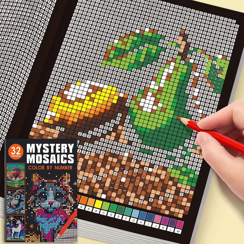 Mysterious Mosaic Color by Number Book - 32 Pages Pixel Art Coloring with Cute Animals & Scenery for Adult Stress Relief