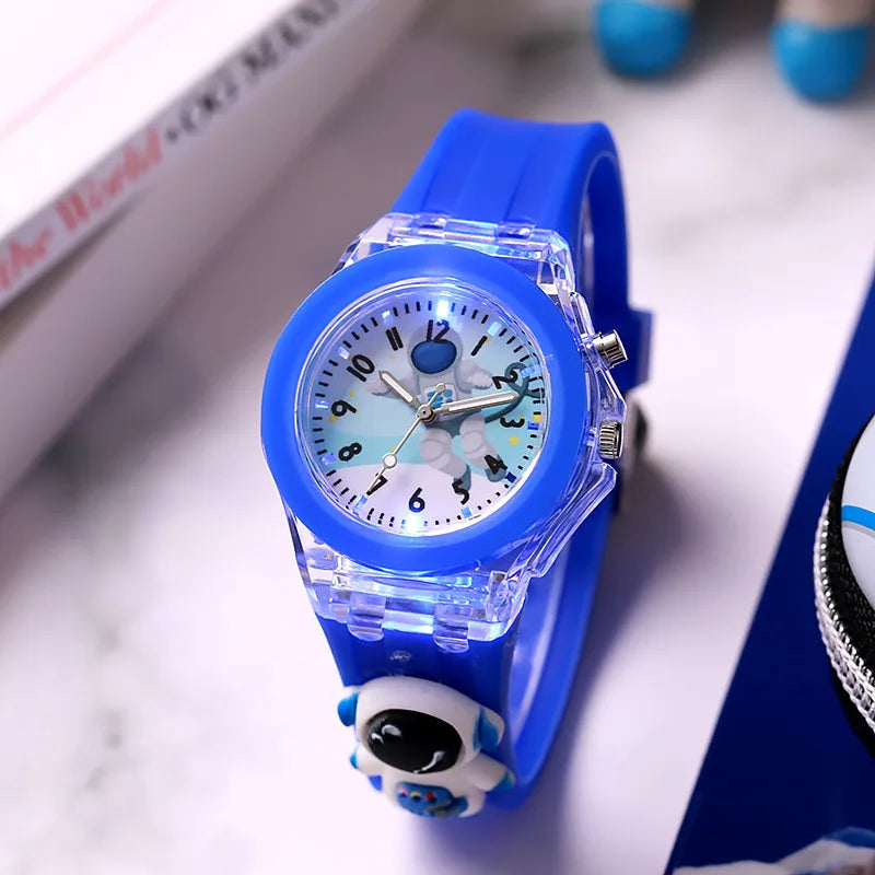 Mickey Kids Flash Light Watch - Rubber Strap Cartoon Toy Clock Gift for Girls