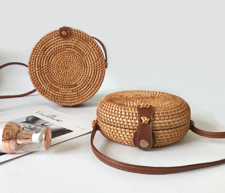 Handmade Straw Bag – Women’s Summer Rattan Beach Handbag, Boho Woven Circle Tote