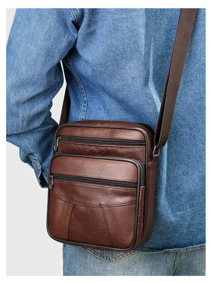 Men’s Genuine Leather Crossbody Bag – Small Outdoor Casual Bag for Motorcycle and Daily Use