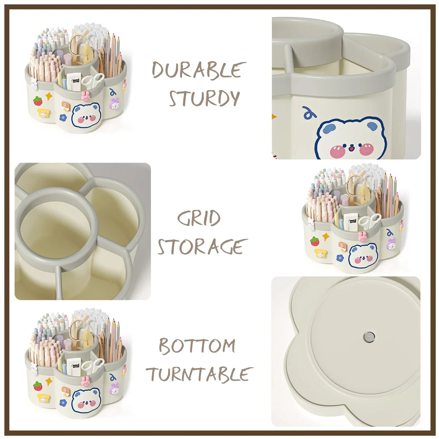 Rotating Pen Holder Desk Organizer - Large Capacity Storage Box for Pens, Cosmetic Brushes & Dorm Accessories