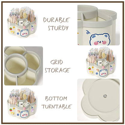 Rotating Pen Holder Desk Organizer - Large Capacity Storage Box for Pens, Cosmetic Brushes & Dorm Accessories