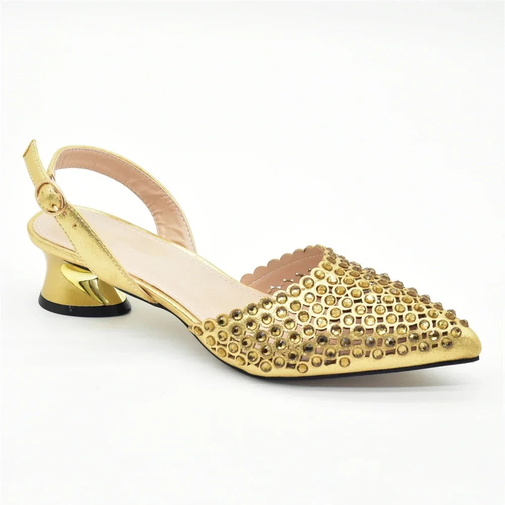 Women’s Gold Rhinestone Shoe & Bag Set - Elegant Wedding & Party Fashion Accessories
