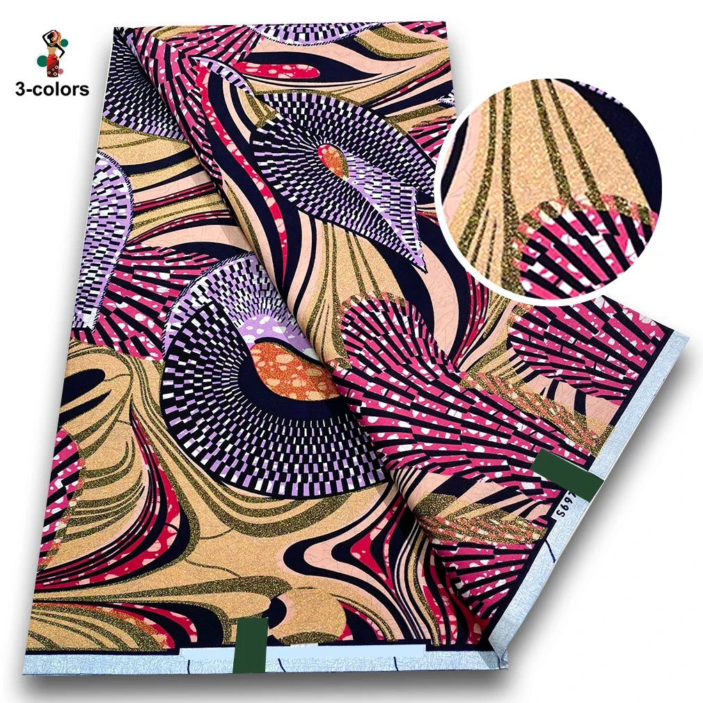 African Golden Wax Fabric - Glitter Gold Print Batik Ankara Pagne Material for Women