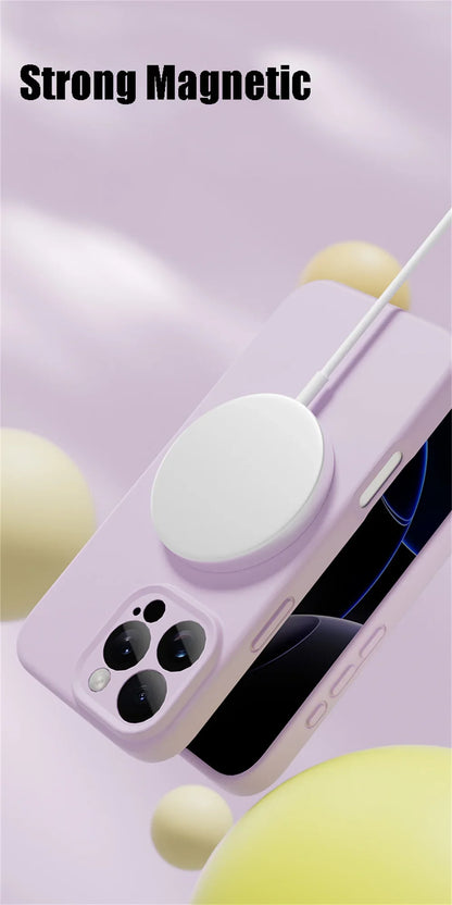 Luxury Liquid Silicone Magsafe Case — Smooth Wireless Charging Cover for iPhone 12-17 Pro Max & Air Models