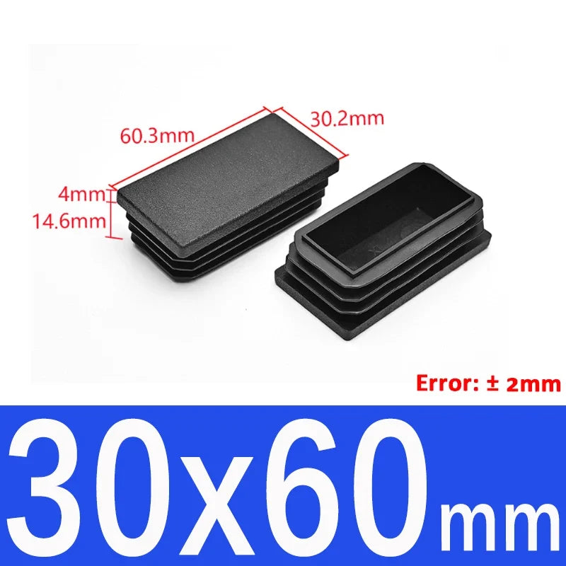 Black Square Tube End Caps - Plastic Blanking Plugs for Furniture, Tables & Chairs 10-100mm