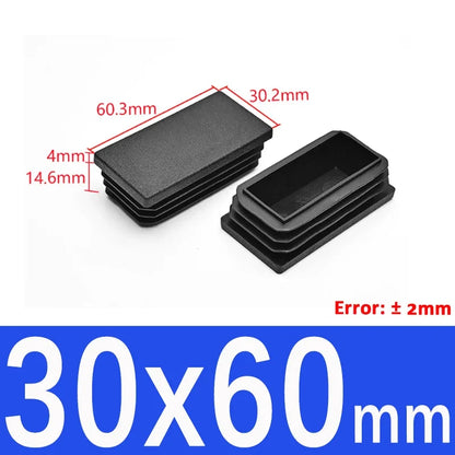 Black Square Tube End Caps - Plastic Blanking Plugs for Furniture, Tables & Chairs 10-100mm