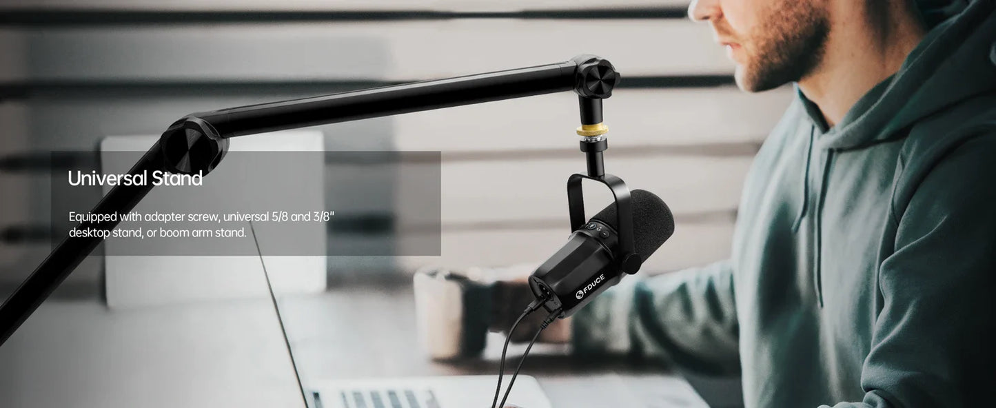 FDUCE SL40+ USB/XLR Dynamic Microphone Kit – Built-in Headset Output, Sound Insulation & Arm Stand for PC, PS5/4, Mixer
