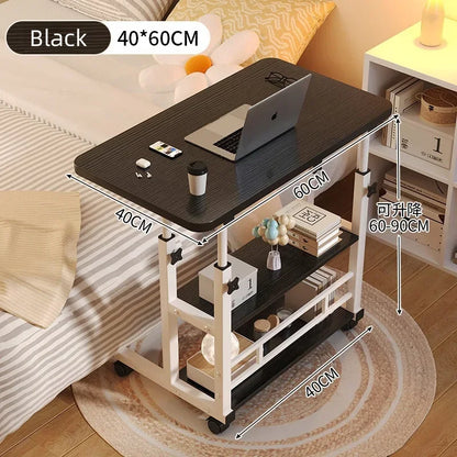 Adjustable Laptop Desk with Wheels – Portable Movable Bedside Computer Table for Bedroom, Office & Study
