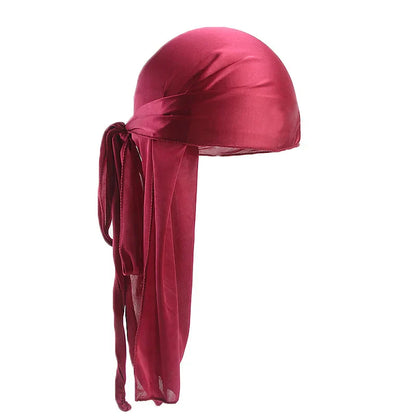 Unisex Silky Long Tail Durag Pirate Hat – Fashion Headwrap, Turban, Bandana, Cap for Women & Men, Hijab Hair Accessories