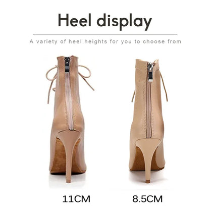 Women’s Latin Dance Stiletto Boots - Spring/Autumn Open Toe Thin Heel Ballroom Shoes