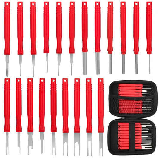 21PCS Car Terminal Removal Tool Set - Red Electrical Connector Pin Extractor Kit for Automotive Wiring Repair