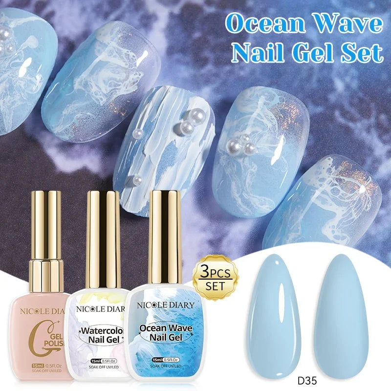 NICOLE DAIRY Bubble Ocean Wave Gel Nail Polish 15ml - White Summer UV LED Soak Off Nail Art Manicure Varnish