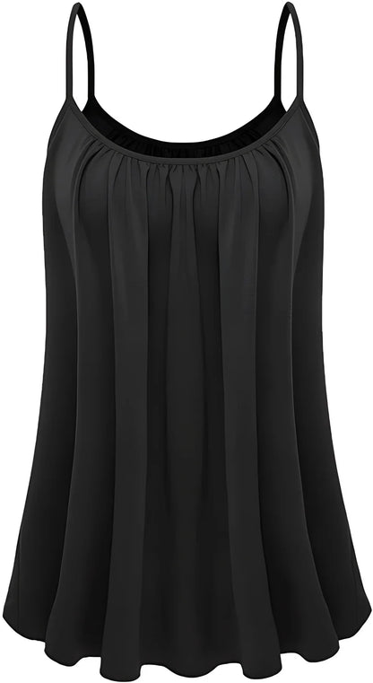 Plus Size Ruched Cami Vest Top - Soft Stretch Sleeveless Crew Neck Polyester Shirt with Comfortable Everyday Fit
