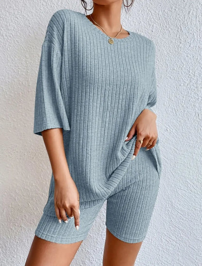 Women’s Summer Casual Short Pants Set – Solid Color Loose Two-Piece Outfit 2025