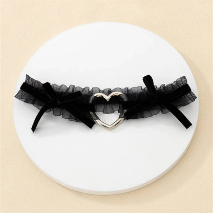 Lolita Lace Garters – Gothic Punk Cross Heart Bow Thigh Choker Leg Belt for Women Lingerie & Cosplay