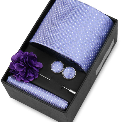 Elegant Men’s Necktie Gift Set - Fashion Tie with Handkerchief, Cufflinks & Brooch Pin Accessories for Business & Wedding