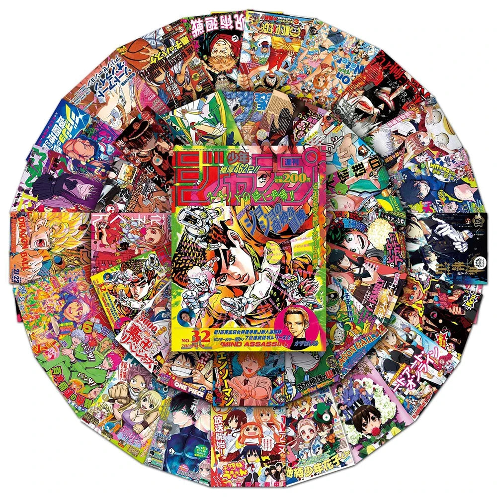Anime Sticker Pack - One Piece Jujutsu Kaisen Dragon Ball Cartoon Decals for Kids DIY Car Wall Laptop Decoration