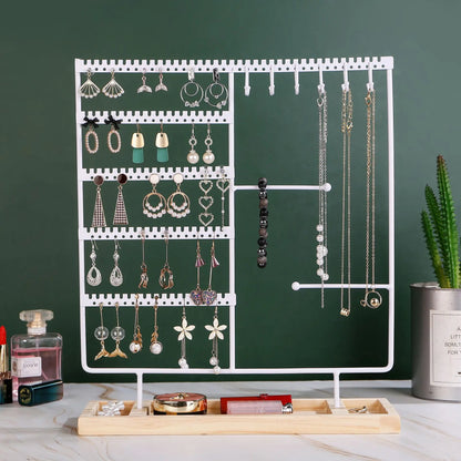 Multifunctional Jewelry Display Rack - Detachable Wooden Base Organizer for Earrings, Rings & Necklaces