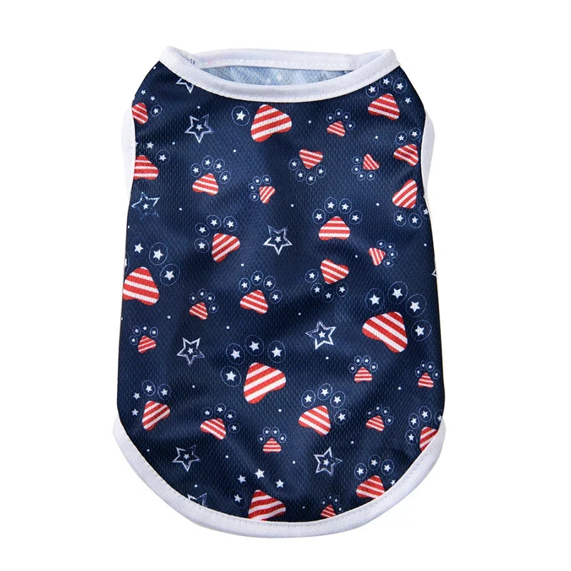 Summer Patriotic Dog Vest - Breathable Independence Day 4th of July Pet T-Shirt for Small Medium Dogs Cats