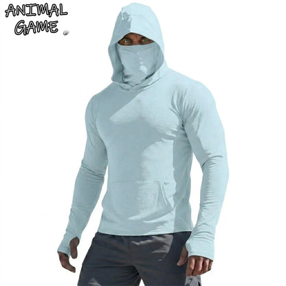 Men’s UPF50+ Sun Protection Long Sleeve Quick Dry Hoodie – Lightweight Fishing & Running Performance Shirt