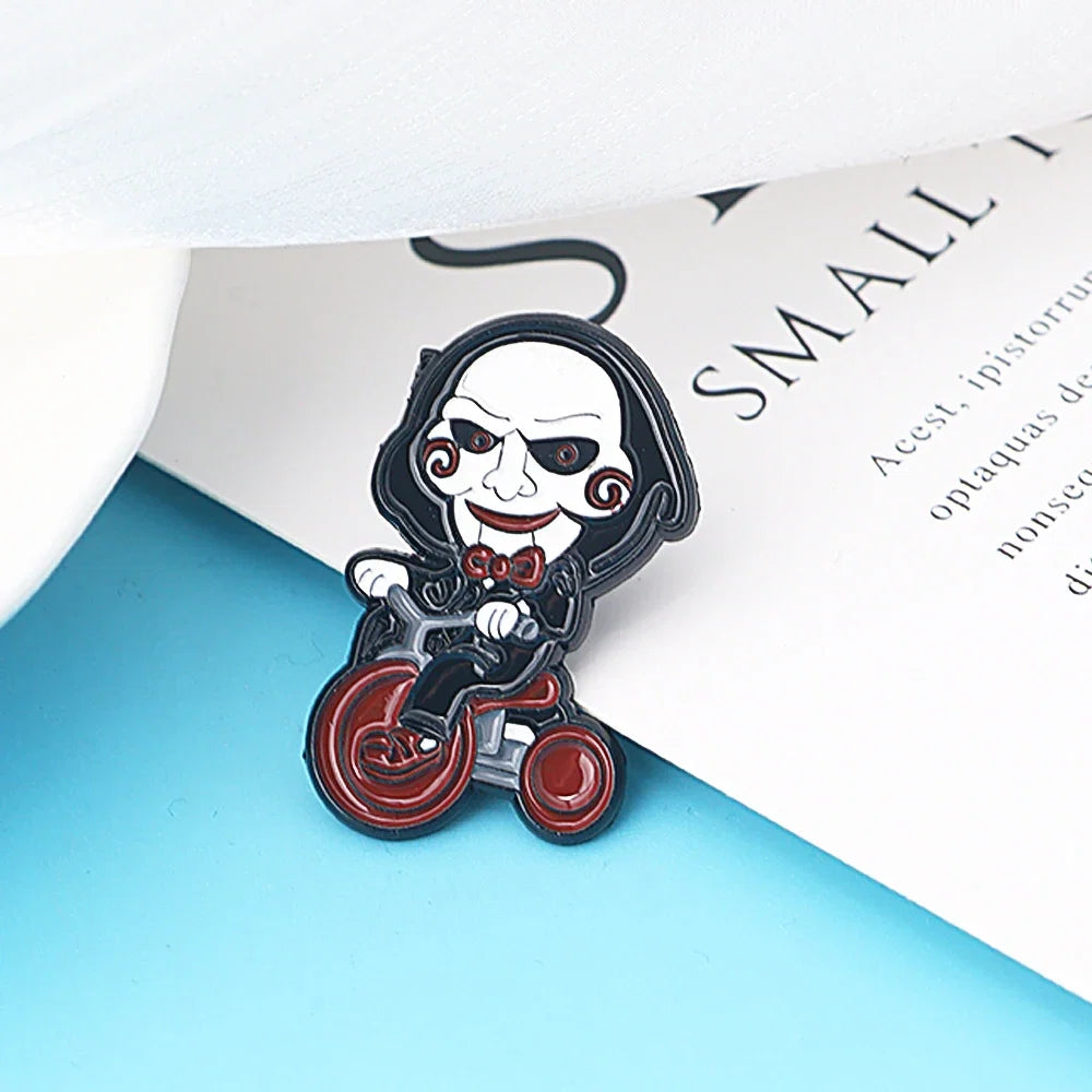 3-Piece Horror Cartoon Enamel Pin Set - Funny Metal Lapel Badges for Cosplay & Gifts
