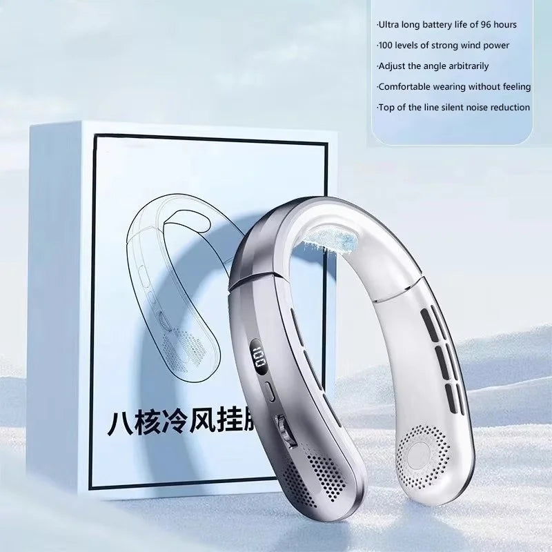 8000mAh Bladeless Neck Fan - Rechargeable Portable Cooling Fan with LED Display for Outdoor Use