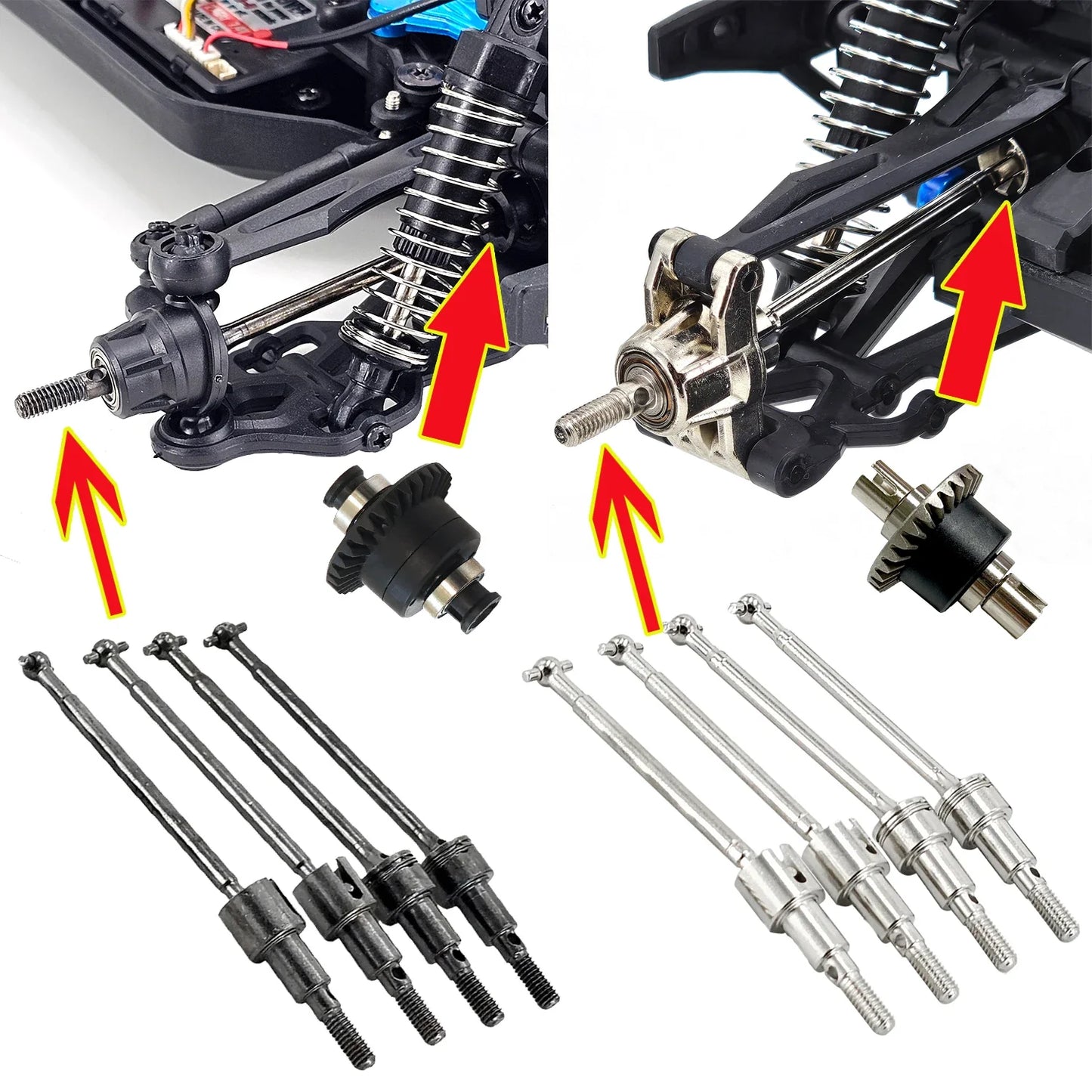 SCY Upgrade Metal Parts — Front & Rear Suspension, Wheel Hubs, Bearings, Steering Rod, Aluminum Components for 16101, 16102Pro, 16104, SG116, Q130