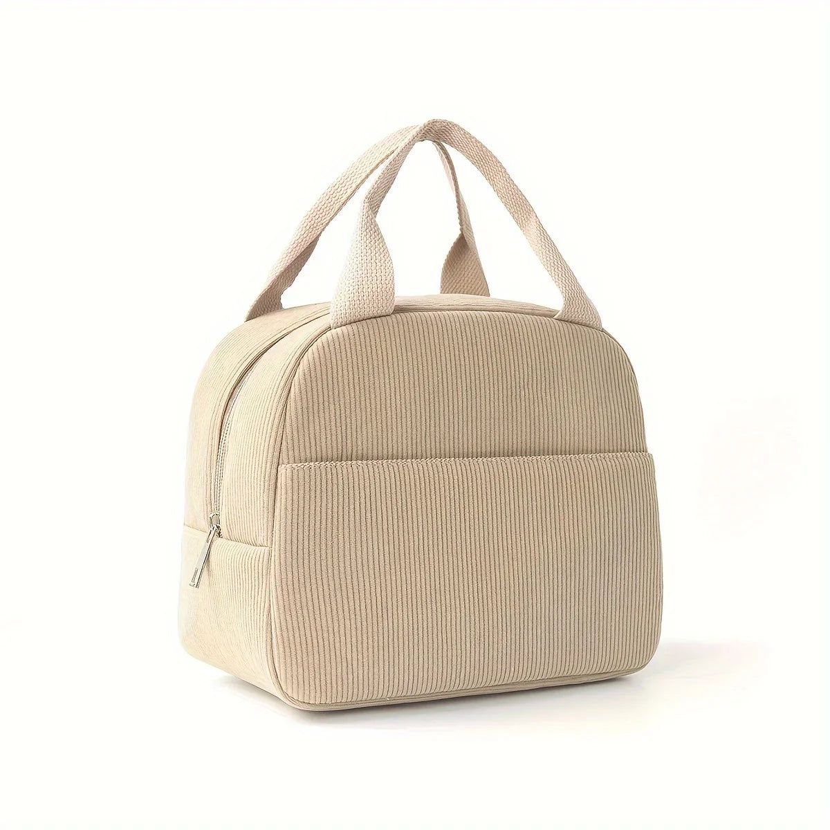 Reusable Thermal Insulated Bento Bag – Embroidered Corduroy Portable Lunch Bag for Kids, School, Travel, and Work Trips