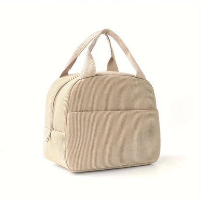 Reusable Thermal Insulated Bento Bag – Embroidered Corduroy Portable Lunch Bag for Kids, School, Travel, and Work Trips