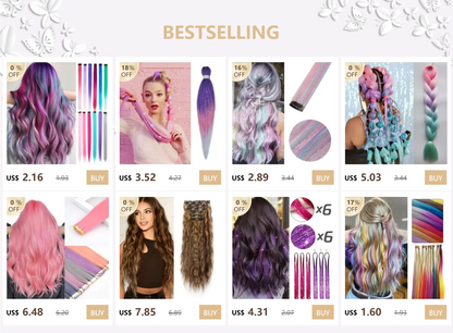 22-Inch Colored Clip-In Hair Extensions – 6pcs Straight Synthetic Party Highlight Hairpieces