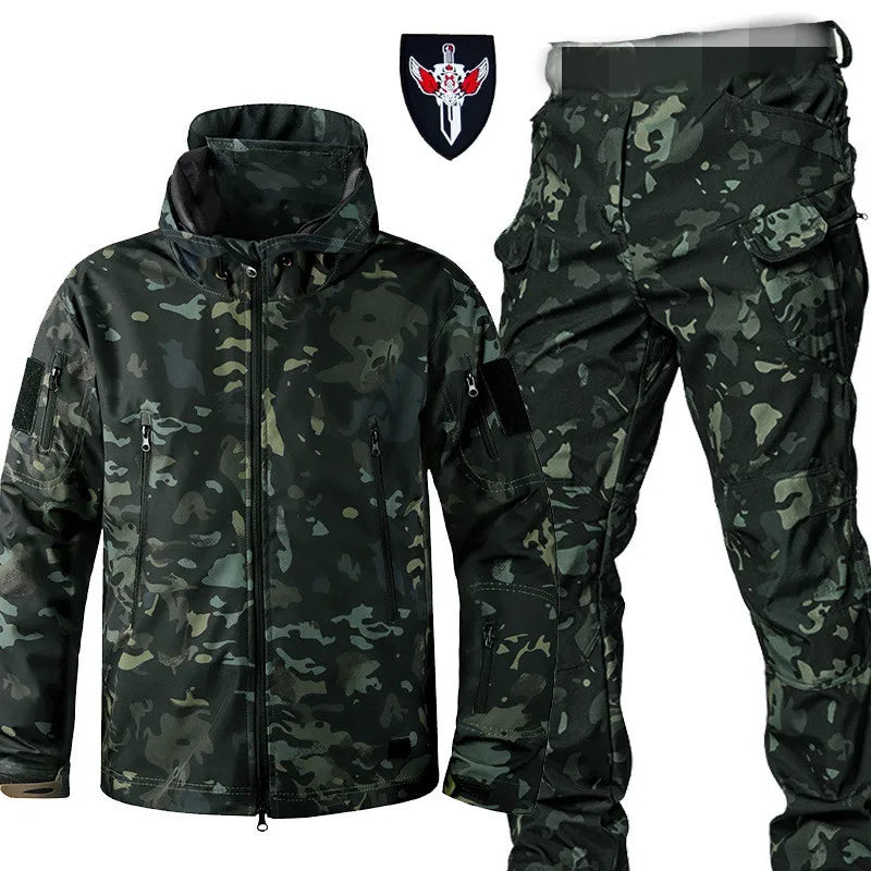 Shark Skin Soft Shell Tactical Suit – Windproof Breathable Plush Outdoor Training Jacket & Pants Set