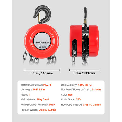 SucceBuy Manual Chain Hoist - 1T/2T Hand Chain Block with 8/10/20 ft Lifting Height for Garage & Warehouse