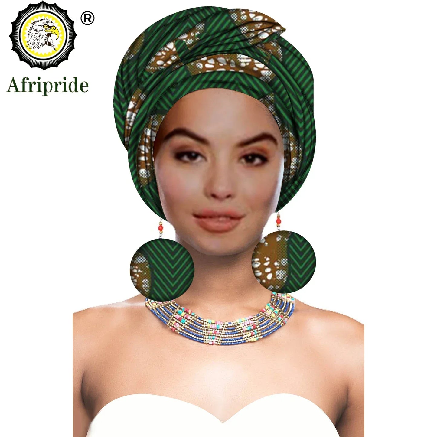 African Turban Headwrap - Nigerian Ankara Headscarf with Matching Earrings