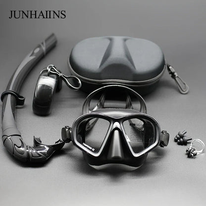 Freediving Mask with Camera Mount - Two-Window Tempered Glass Waterproof Anti-Fog Snorkeling Mask