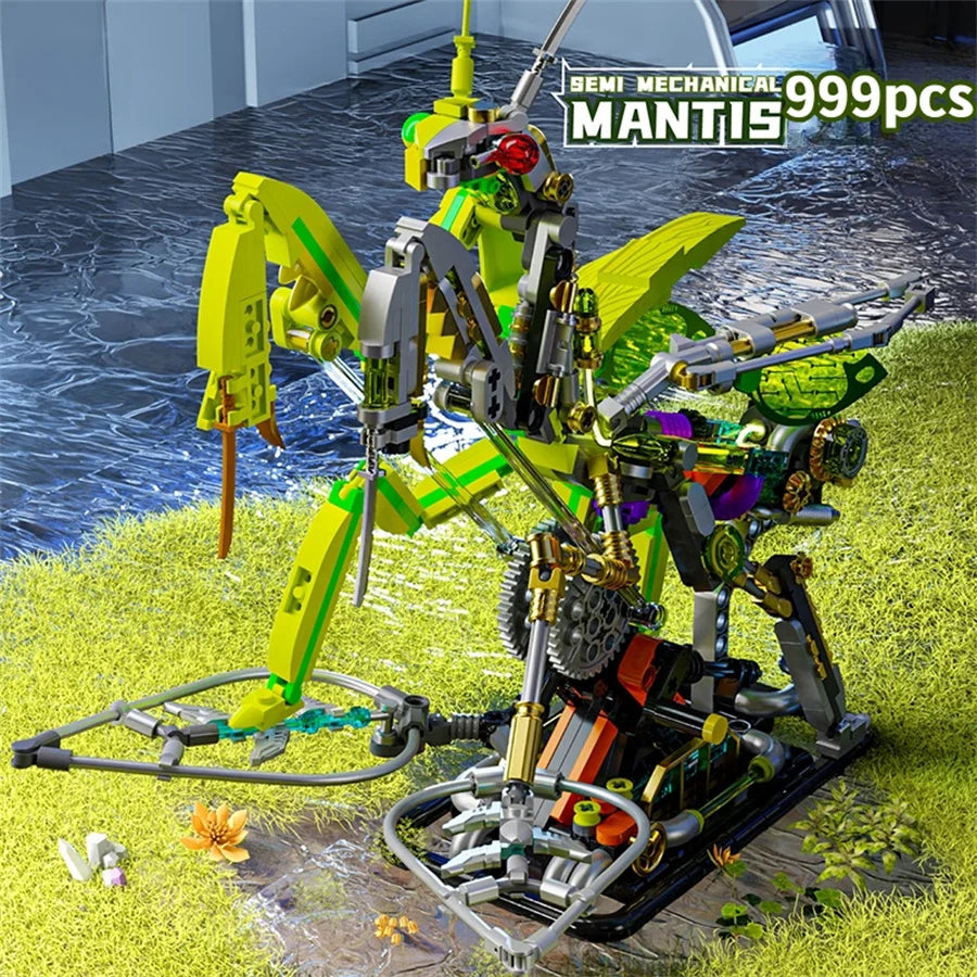 Mechanical Shark & Sea Life Building Blocks Set – Crocodile, Parrot, Mantis, Frog, Manta Ray Toy for Kids