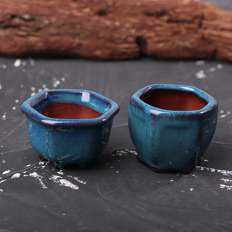 Mini Chinese Style Ceramic Bonsai Pot – Breathable Succulent Planter with Drainage Holes for Home