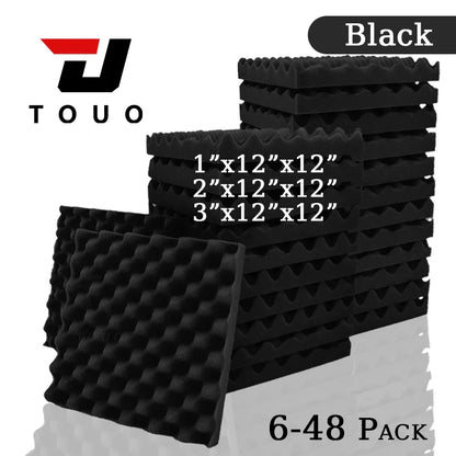 TOUO Acoustic Foam Panels – Fireproof Egg Crate Soundproofing Sponge 6/12/24/48 Pack Studio & Home Sound Absorbing Foam Tiles
