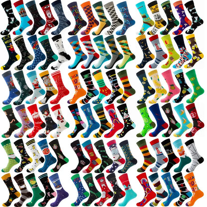 10-Pair Big Size Crew Socks Pack - 38 Style Funny Rhombus Casual Fashion Socks for Men