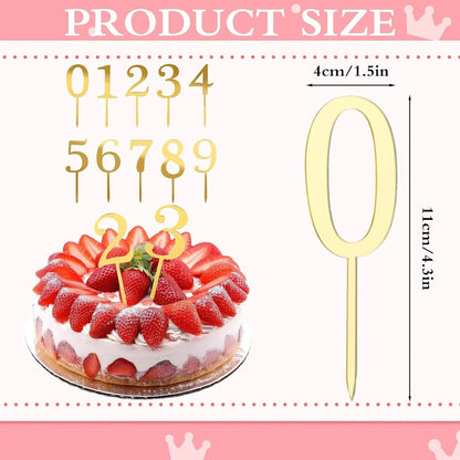 10–20PCS Acrylic Number Cake Toppers (0–9) – Gold Birthday & Wedding Cupcake Decorations for Party Cakes