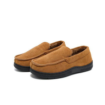 Men's Fleece-Lined Moccasin Slippers - Warm Closed-Back Non-Slip Indoor & Outdoor Winter Shoes