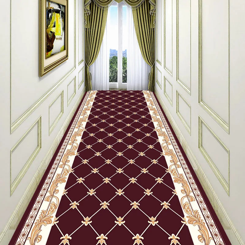 Luxury Chinese Classical Corridor Rug – Crystal Velvet Soundproof Washable Carpet for Villa, Hotel & Living Room