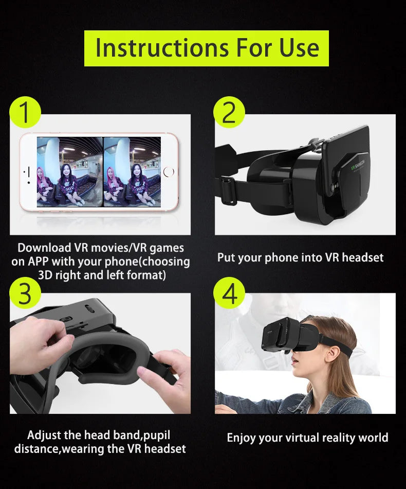 Shinecon 3D VR Headset – Virtual Reality Glasses with Helmet Lenses for Smartphones