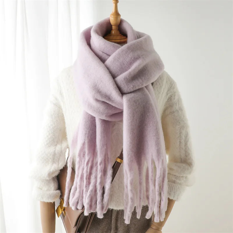 2025 Women’s Winter Scarf – Thick Warm Pashmina Shawl Wrap, Solid Color Cashmere Tassel Hijab Stole