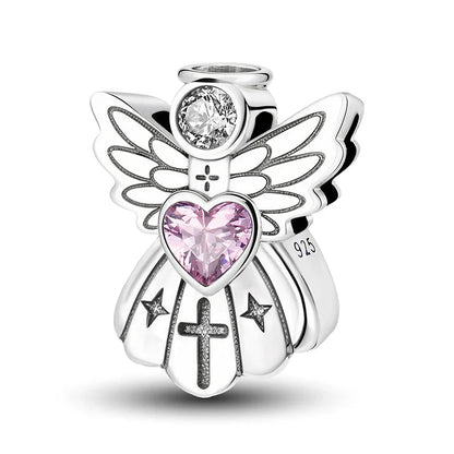 925 Sterling Silver Pink Heart Charm - Zircon Love Pendant Bead for DIY Bracelets, Bangles & Women’s Jewelry