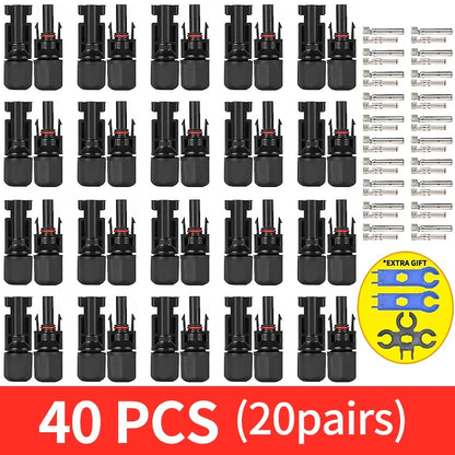 Solar PV Connector Kit - 1000V DC 30A Waterproof Plug Connectors for MC4 Cable Wiring