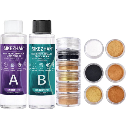 Crystal Clear Epoxy Resin Kit - AB Resin Glue with 6 Color Mica Powder for DIY Jewelry, Nail Art, Soap & Craft Casting