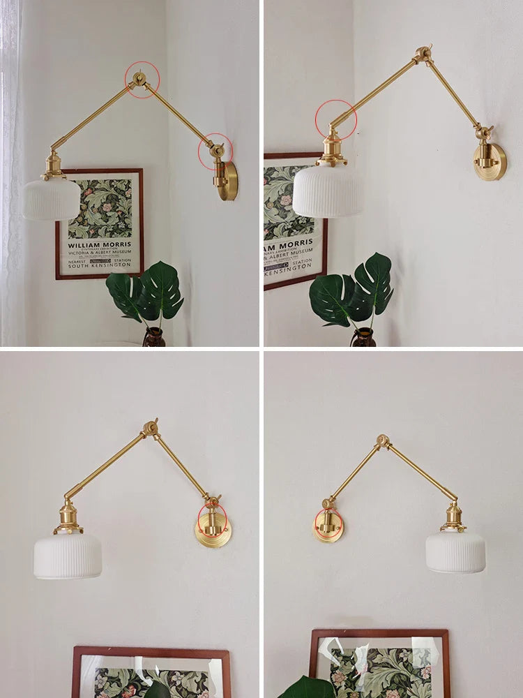 IWHD 2022 Ceramic Copper LED Wall Lamp — Adjustable Swinging Long Arm Light for Bedroom & Living Room